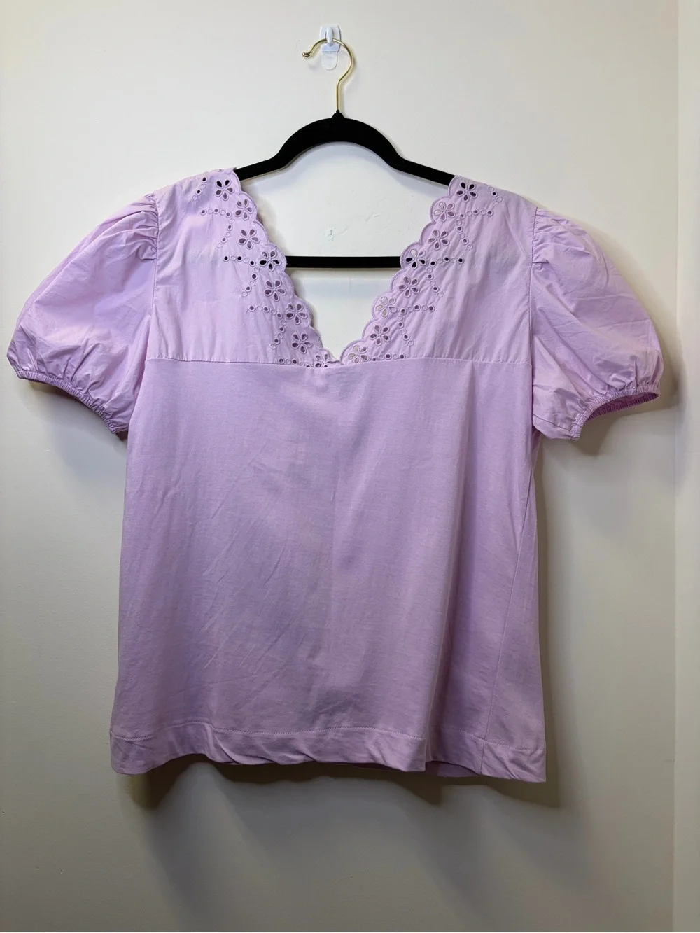 J. Crew Lavender Eyelet V-Neck Puff Sleeve Top